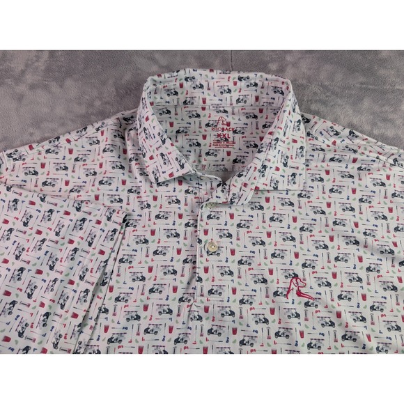 Rhoback Other - Rhoback Mens XXL Golf Cart Drink Print Performance Polo Shirt White Red Blue